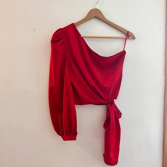 Red One Shoulder Blouse - Picture 2 of 4